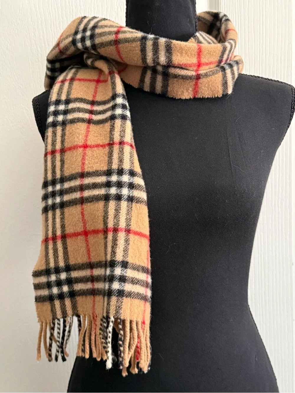Burberry Camel Plaid Fringe Scarf Coat Burberrys Vintage